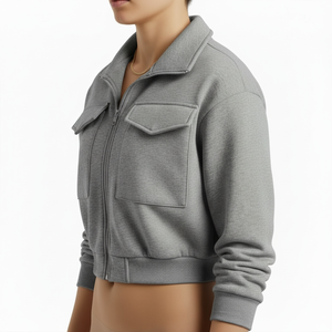 Sweat à capuche de haute qualité personnalisé pour femme, pull à fermeture éclair, manches longues, coton doux, crop top, sweat à capuche de sport pour la course à pied - Product Image 3