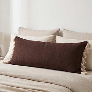 Housse de coussin lombaire décorative avec franges, coussin de banc texturé neutre, décoration scandinave organique moderne - Product Image 3