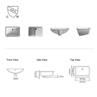 Lavabo de salle de bain rectangulaire profond à encastrer NV2286, dimensions totales 530x370x210mm, en céramique vitreuse pour meuble sous-vasque