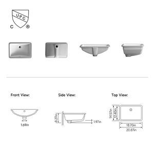 NV2286 Lavabo de baño rectangular profundo de porcelana vitrificada para empotrar, tamaño total 530x370x210mm, para mueble de baño - Product Image 2