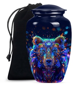 Urne funéraire personnalisée néon colorée en forme de loup, très vendue, pour cendres d'adultes, urne commémorative noire, grande urne décorative pour cendres de femmes - Product Image 1