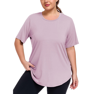 Camiseta Deportiva de Manga Corta para Mujer, Talla Grande, Corte Holgado, Fácil de Estirar, Ropa Deportiva para Gimnasio, Entrenamiento y Actividades - Product Image 1