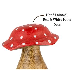 Handcrafted <b>Wooden</b> Mushroom Figurines Set of 2 Red Polka Decorative Tabletop Ornaments for Home Garden <b>Shelf</b> <b>Mantel</b> Decor - Product Image 5