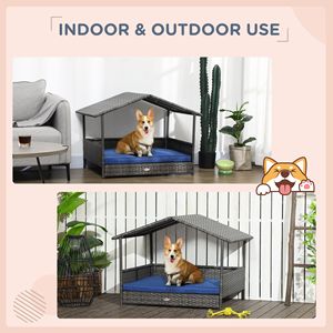 Cuccia per Cani e Gatti XL Blu Scuro in Vimini, da Interno ed Esterno, con Cuscino Rimovibile, Lounge Classico a Tinta Unita, per Razze Grandi, Arredamento per Animali Domestici - Product Image 4