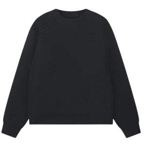 Pull en tricot noir avec appliqué Script, col rond brodé, en coton premium, confortable, pour l'hiver, mode masculine - Product Image 1