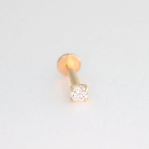 Pendiente de Oro Sólido de 14K con Diamante Real de 2mm y 0.03ct, Roscado Internamente, para Labret, Hélix, Tragus, Conch - Proveedor Mayorista de Joyería - Product Image 1
