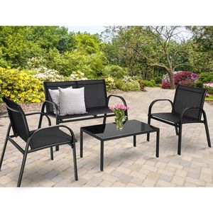 Set di Mobili da Giardino in 4 Pezzi con Tavolino in Vetro per Pranzo all'Aperto - Product Image 2