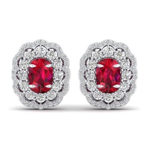 Boucles d'oreilles clous REYES classiques en or massif 14 carats avec rubis ovale de 10 carats et moissanite, fermoir à vis, bijoux personnalisés - Product Image 4