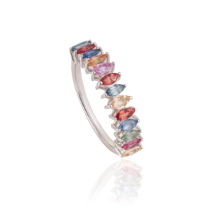 แหวนเงินแท้ 925 ประดับพลอยแซฟไฟร์หลากสีทรงมาร์คีส์ ดีไซน์แบบ Eternity Band ราคาขายส่ง - Product Image 3