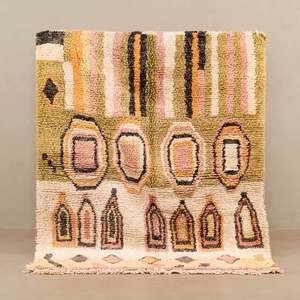 Tapis marocain vintage noué à la main en laine, décor de ferme, beige, fait main, lavable, à poils longs, épais, tissé, pour chambre à coucher - Product Image 5