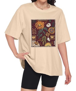 Camiseta de Mujer de Algodón 100% con Estampado de Nuevo Diseño, Manga Corta, Cuello Redondo, Hombros Caídos, Estilo Casual, de Bangladesh - Product Image 2