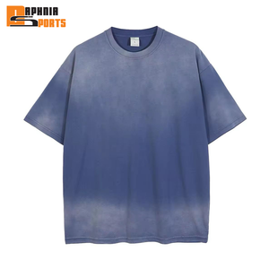 Camiseta de algodón vintage desgastada al por mayor de fábrica, de manga corta, cuello redondo, hombros caídos, oversize, con lavado ácido para hombre - Product Image 3