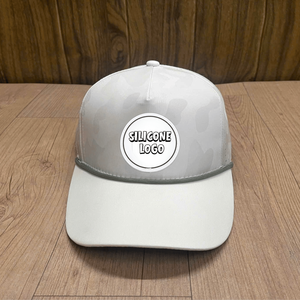 Manufacturer 5 Panel Waterproof <b>Camo</b> Baseball <b>Cap</b> Hat Custom Rubber Patch Logo Golf Hat For Men With Laser Cut Hole And Rope - Product Image 1