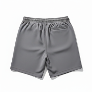 Men's Solid Gray Polyester Canvas Board Shorts with Front Drawstring <b>Elastic</b> Waist Quick Dry Casual Style - Product Image 4