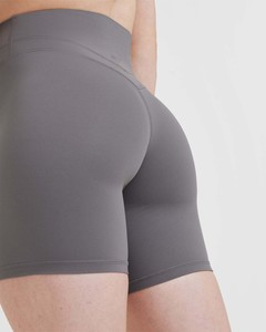 Shorts de sport taille haute gris cendré pour femme, les plus vendus, avec ceinture élastique compressive, anti-transpiration, respirants et écologiques - Product Image 5