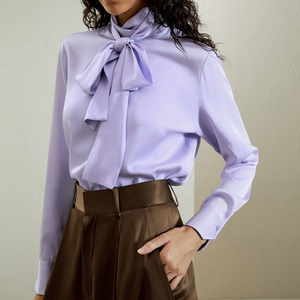 2026 Spring Autumn Wholesale 19mm Long Sleeve Vintage <b>Satin</b> Button Front Women's Luxury 100% Silk <b>Blouse</b> - Product Image 6