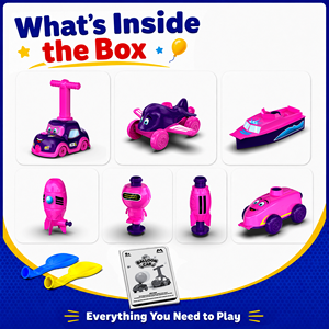 Mirana <b>Balloon</b> Car Launcher Toy Set for 2-3Y Kids-Manual Air <b>Pump</b> Train/Aeroplane/Boat/Astronaut/Racecar Playsets Screen-Free - Product Image 3