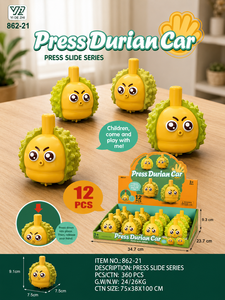 <b>Custom</b> Brand Cute Durian Pull Back Friction Powered Cartoon Fruit Vehicle Toy for Kids Ages 5-7 Unisex Plastic - Product Image 1