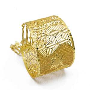 Bracelets manchette en laiton plaqué or 14K 18K 24K, motif floral ajouré, bijoux de mode pour femmes, vente en gros - Product Image 2