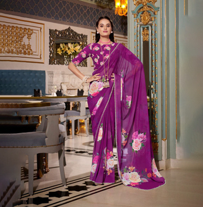 Indian Trending Beautiful Ruffle Designer Saree Faux Georgette Thread Work Saree para mujeres Party and Wedding Wear al por mayor - Product Image 1