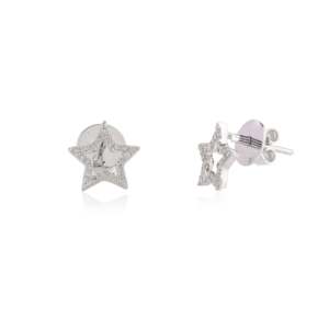 18K Gold Celestial Star Stud Earrings with Rose Cut Diamond and Freshwater Pearl - Product Image 5