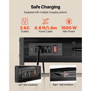 Étagère de cuisine avec prise électrique, câble de 4,6 pieds, largeur de 23,6 pouces, support robuste en forme de X, 8 crochets pour le rangement dans la salle de bain - Product Image 4