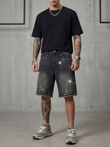 Shorts en jean pour hommes, ourlet brut, mi-longs, style streetwear, jorts, effet vieilli, vintage, hiver, séchage rapide, motif 3D, vente en gros, personnalisé, en vrac - Product Image 4