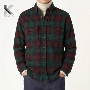 Wholesale Men’s Heavy Cotton Plaid <b>Flannel</b> Shirt <b>Jacket</b> Button Down Warm Workwear Overshirt for Winter - Product Image 1