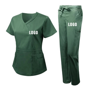 Women Scrub Set Green Cotton Polyester Woven Hospital Uniform Pants With Pockets And Stethoscope Pocket - Product Image 6
