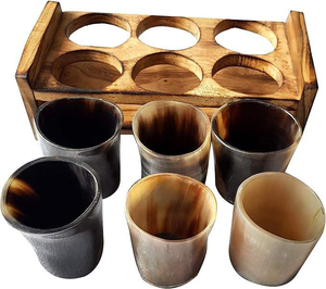 Vaso de Chupito de Cuerno de Buey Antiguo Hecho a Mano en India, Ecológico, de Vidrio Pulido con Cuernos de Búfalo Auténticos, Set para Beber - Product Image 5