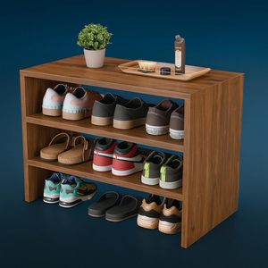 Woodworks Wooden Shoe <b>Rack</b> for Home, Chappal Slippers Organizer Stand 3-Tier Finish-Suede - Product Image 2