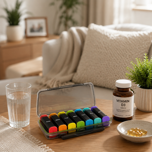 Boîte de rangement hebdomadaire pour pilules avec 7 compartiments codés par couleur pour le stockage quotidien des médicaments - Product Image 3