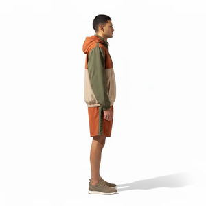 Conjunto de 2 piezas de chaqueta de poliéster con media cremallera y pantalón corto de chándal con camuflaje personalizado, chándal deportivo de nailon con patchwork, cortavientos para hombre - Product Image 3