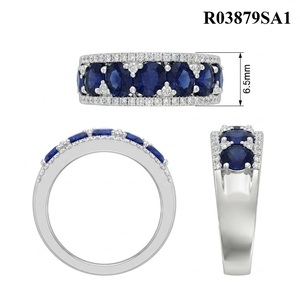 Joyería al por mayor, diseño elegante, calidad superior, 18K, oro blanco sólido, Diamante Real, piedra preciosa, anillo de banda de zafiro azul para niña - Product Image 6