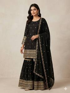New TENNECY Designer Party Wear <b>Top</b> Plazzo with Fancy Dupatta Heavy Vichitra Silk Heavy Embroidery Work Quick Dry - Product Image 2
