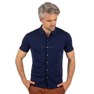 Chemises polo pour hommes en maille tricotée à manches courtes, boutonnées, bleu marine, avec logo personnalisé, nouveau design 2025 - Product Image 1