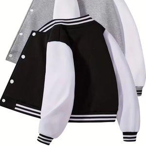 Unisex Baseball Collar Jacket Button Front Pockets Warm Winter Outerwear Suitable School Uniforms Machine-Washable 100% Cotton - Product Image 1