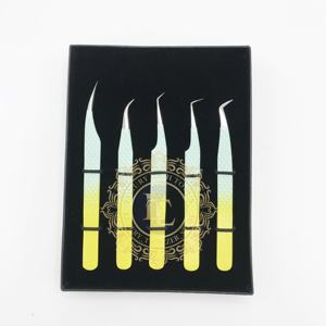 Pinzas de Punta plateada con recubrimiento en polvo Ombre, embalaje de logotipo personalizado, acero inoxidable sostenible para extensión de pestañas - Product Image 5