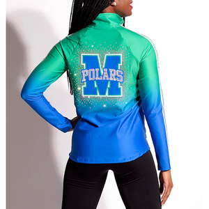 Customized Women's <b>Rhinestone</b> Front Logo Heat-Transfer Printed OEM Service Cheerleading Dance Gymnastic Warm-Up Flex <b>Jacket</b> - Product Image 2