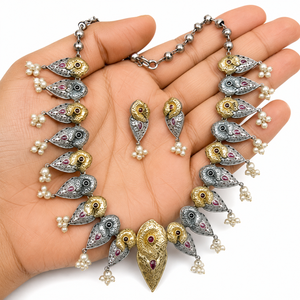 Conjunto de Collar y Pendientes con Diseño Animal Vintage para Mujer, Aleación de Zinc, Baño de Plata Antigua, Engaste de Perlas de Imitación - Product Image 5