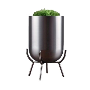 Luxury Brushed Metal <b>Planter</b> with Modern Iron Stand Durable Rust Proof Indoor Decorative Pot Wholesale Price Home & Garden Decor - Product Image 1