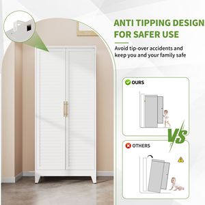 Armadio in Metallo Bianco a 2 Ante, 180 cm di Altezza, Armadio Portatile per Camera da Letto, Guardaroba Leggero per Piccoli Appartamenti - Product Image 6