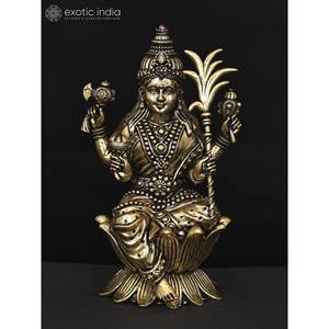 Escultura de latón Rajarajeshvari de diosa Superfina pequeña de 4 pulgadas para decoración del hogar y Templo hecho en La India - Product Image 3