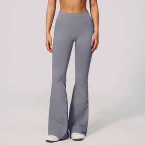 <b>High</b> <b>Waist</b> <b>Flared</b> Leg Yoga <b>Leggings</b> Full Length Solid Brown Spandex Nylon Seamless Four-Way Stretch Elastic <b>Waist</b> - Product Image 6