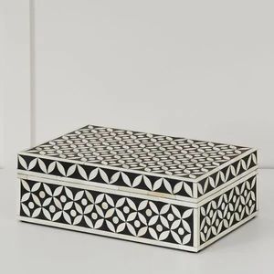 AUREVIA CRAFTS Premium Design Bone Resin Inlay <b>Jewelry</b> <b>Storage</b> Box Key Lock Closure Engraved Modern Rectangle Home Factory - Product Image 5