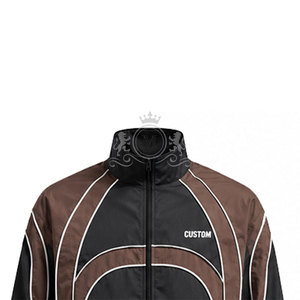 Conjunto Deportivo para Hombre, Chaqueta Cortavientos Negra y Marrón, 300 GSM, Cierre Completo, Logotipo Personalizado, Cuello Alto, 100% Nailon, Bolsillos Laterales - Product Image 2