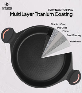 Casserole peu profonde antiadhésive premium avec revêtement en titane, couvercle en verre à bords en silicone et base à induction - Product Image 4