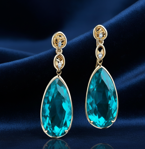 Vente en gros de boucles d'oreilles en topaze bleue hydro CZ de 5,5 pouces |   Boucles d'oreilles pendantes en argent 925 plaqué or 18 carats, bijoux fantaisie, cadeau pour elle - Product Image 1