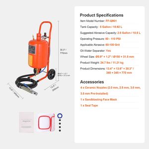 High-Pressure 5-Gallon Portable <b>Sandblaster</b> 60-110 PSI with 4 Cera Abrasive Blasting Tank and Air Kit - Product Image 3
