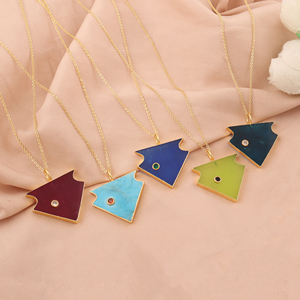 Fashion jewelry <b>necklaces</b> jade turquoise gemstone arrowhead pendant with cz accents 18k gold plated geometric <b>statement</b> <b>necklace</b> - Product Image 5